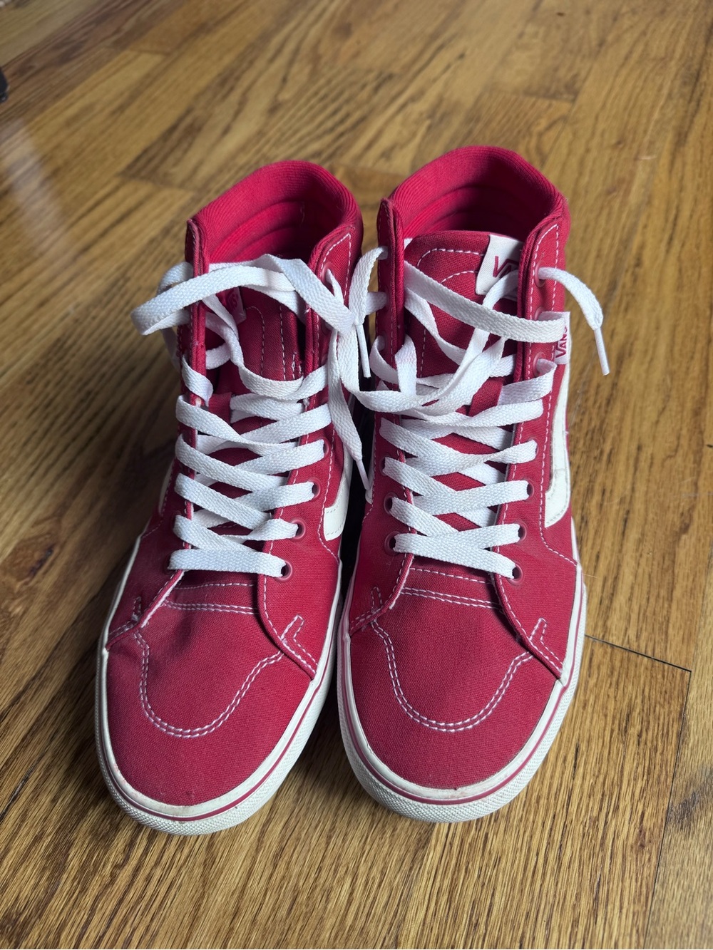 Vans Red High-Top Skate Shoes with White Laces